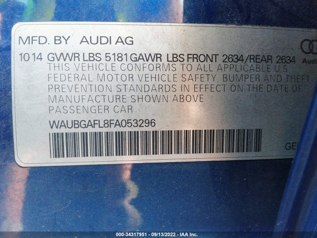 2015 Audi S4, VIN: WAUBGAFL8FA053296