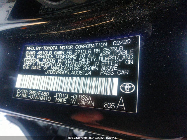 2020 Toyota Mirai, VIN: JTDBVRBD5LA008124