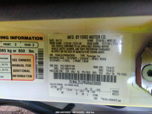 2016 Lincoln MKZ, VIN: 3LN6L2LU9GR603000