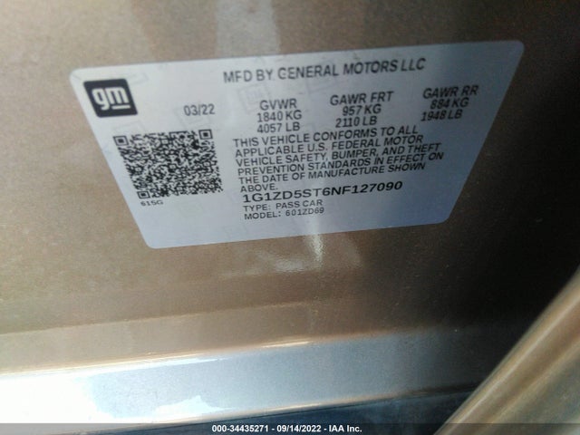 Chevrolet MALIBU LT 2022 1G1ZD5ST6NF127090 Image 9