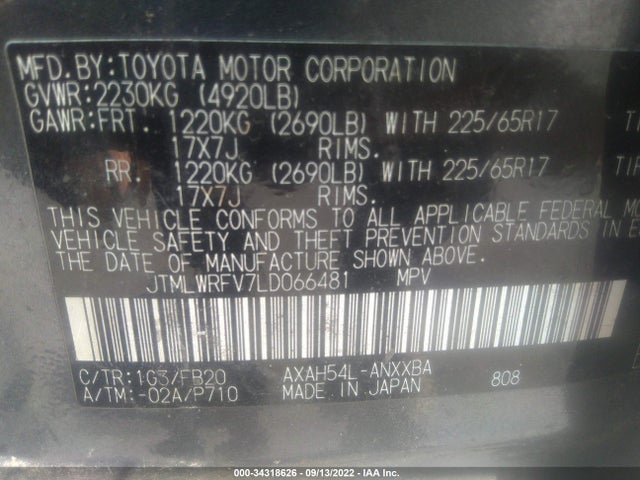2020 Toyota RAV4, VIN: JTMLWRFV7LD066481