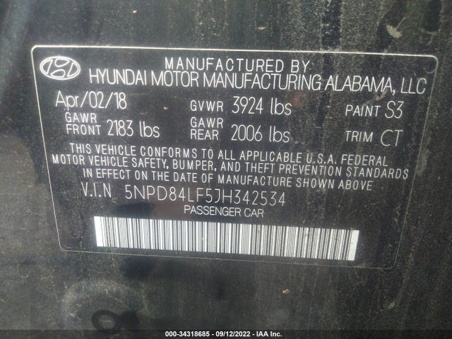 Hyundai ELANTRA SEL 2018 5NPD84LF5JH342534 Image 11