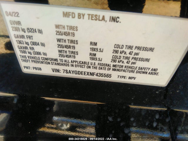 Tesla Model Y Long Range 2022 7SAYGDEEXNF435565 Image 10
