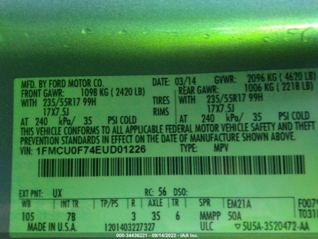 1FMCU0F74EUD01226 Ford ESCAPE S