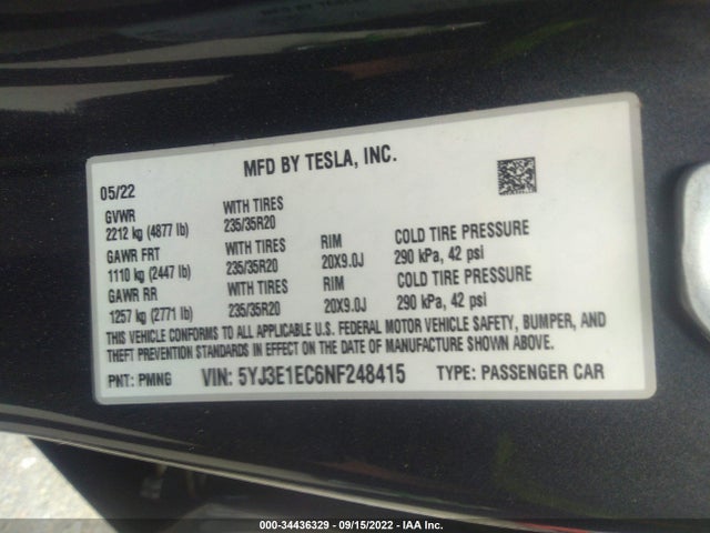 Tesla Model 3 Performance 2022 5YJ3E1EC6NF248415 Image 11