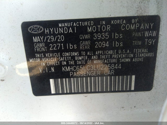 2020 Hyundai Ioniq, VIN: KMHC65LC3LU225844