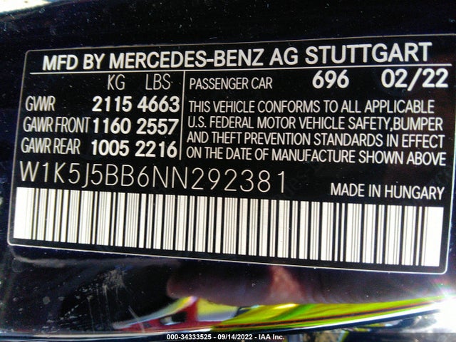 2022 Mercedes-Benz CLA-Class, VIN: W1K5J5BB6NN292381
