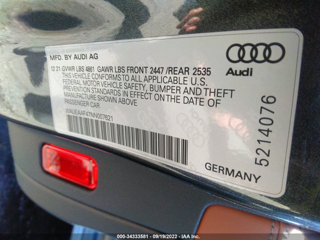 2022 Audi A4, VIN: WAUEAAF47NN007621