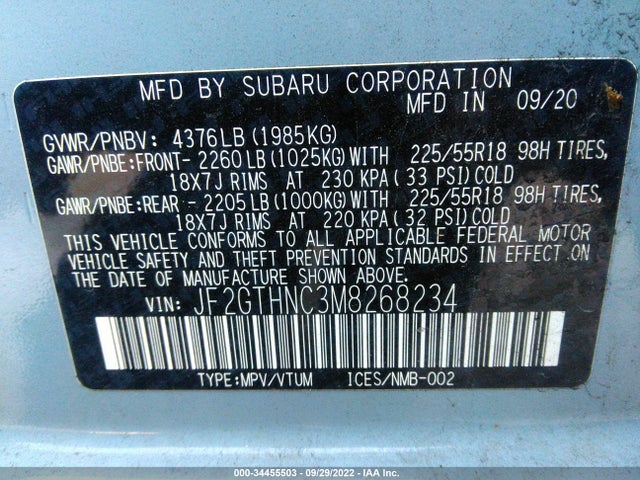 JF2GTHNC3M8268234 Subaru Crosstrek Limited