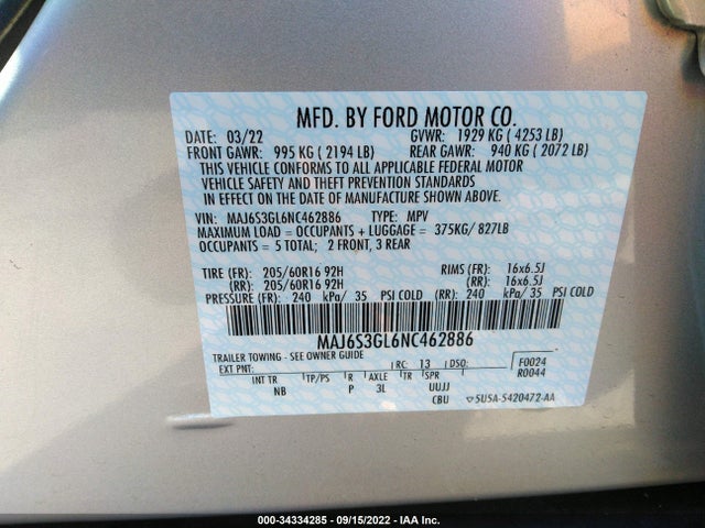 2022 Ford Ecosport, VIN: MAJ6S3GL6NC462886