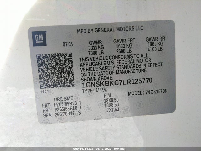 2020 Chevrolet Tahoe, VIN: 1GNSKBKC7LR125770