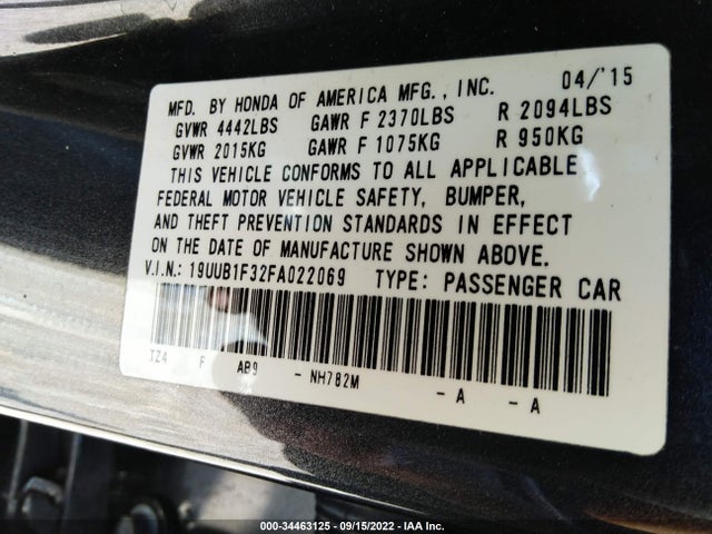 2015 ACURA TLX VIN: 19UUB1F32FA022069