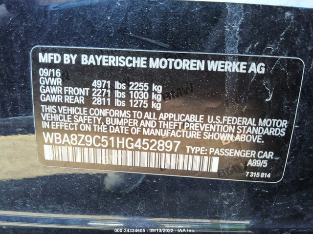 2017 BMW 3 Series, VIN: WBA8Z9C51HG452897