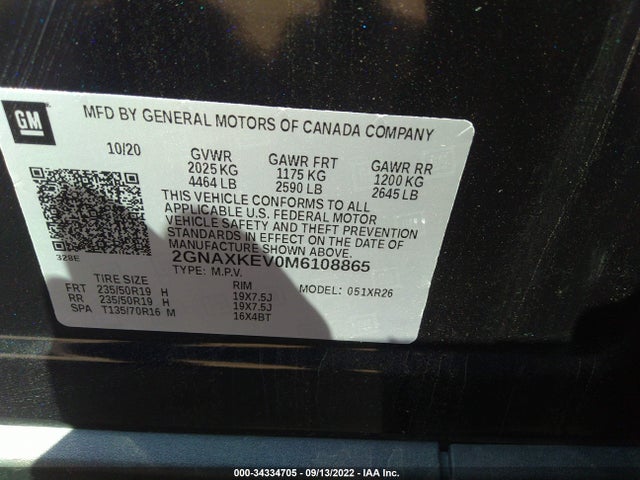 Chevrolet EQUINOX LT 2021 2GNAXKEV0M6108865 Image 9