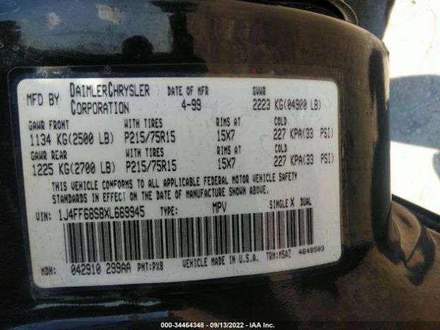 1J4FF68S8XL669945 Jeep Cherokee Sport/classic