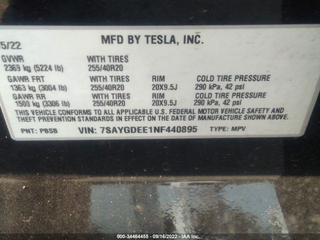 7SAYGDEE1NF440895 Tesla Model Y Long Range