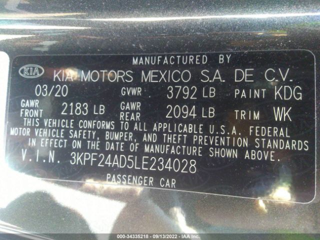 3KPF24AD5LE234028 KIA Forte Lxs