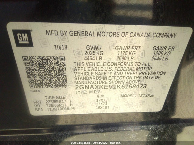 Chevrolet EQUINOX LT 2019 2GNAXKEV1K6168473 Image 9