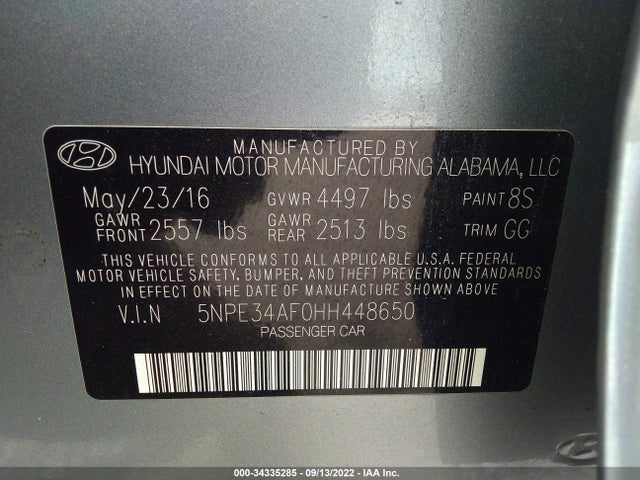 2017 Hyundai Sonata, VIN: 5NPE34AF0HH448650