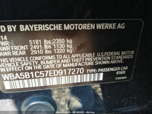 34335351 :رقم المزاد ، WBA5B1C57ED917270 vin ، 2014 Bmw 5 Series 535i مزاد بيع