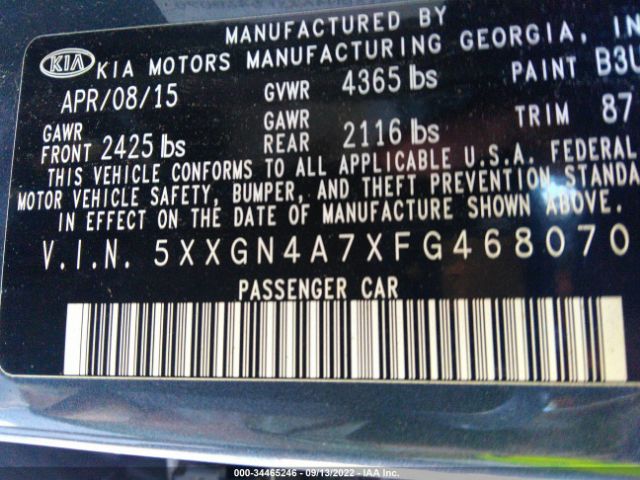 5XXGN4A7XFG468070 KIA OPTIMA EX