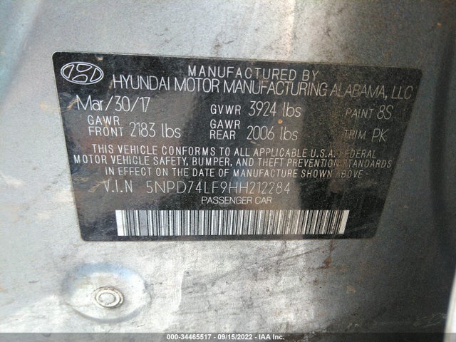 Hyundai ELANTRA SE 2017 5NPD74LF9HH212284 Image 9