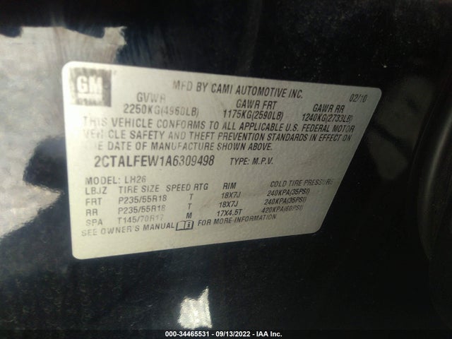 2010 GMC TERRAIN SLT-1 VIN: 2CTALFEW1A6309498