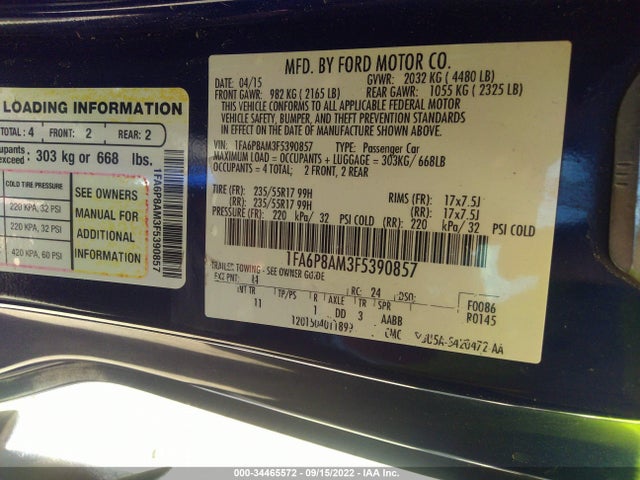 2015 Ford Fastback, VIN: 1FA6P8AM3F5390857