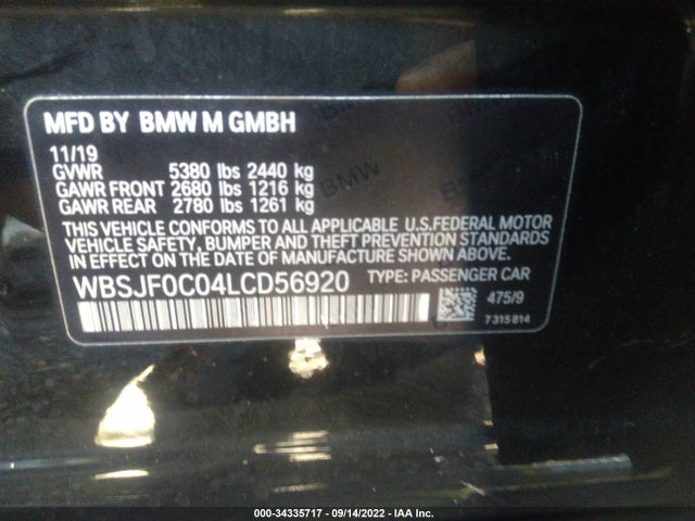 2020 BMW M5, VIN: WBSJF0C04LCD56920