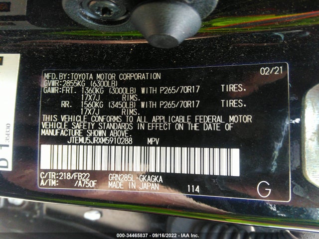 2021 TOYOTA 4RUNNER SR5 VIN: JTEMU5JRXM5910288