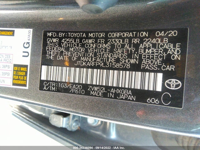 2020 Toyota Prius, VIN: JTDKARFP9L3158578