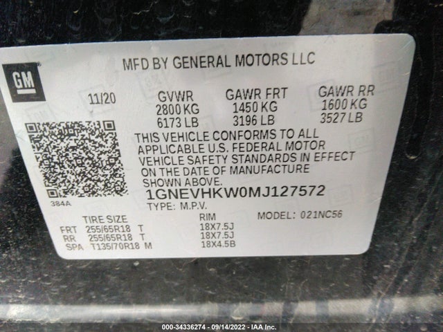 2021 Chevrolet Traverse, VIN: 1GNEVHKW0MJ127572