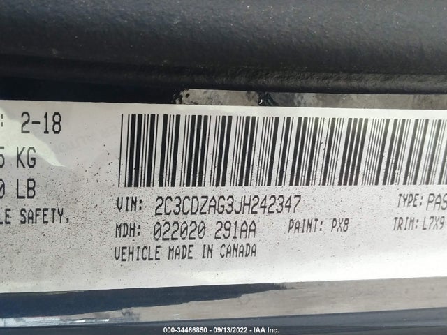 Dodge Challenger Sxt 2018 2C3CDZAG3JH242347 Image 9