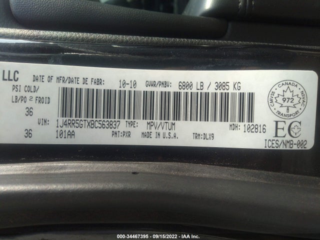 2011 JEEP GRAND CHEROKEE LIMITED VIN: 1J4RR5GTXBC563837