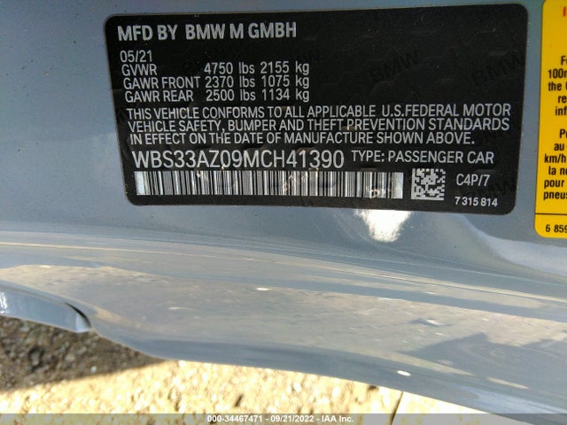 2021 BMW M4, VIN: WBS33AZ09MCH41390