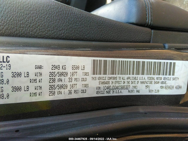 Dodge Durango Gt Plus 2019 1C4RDJDGXKC685327 Image 9