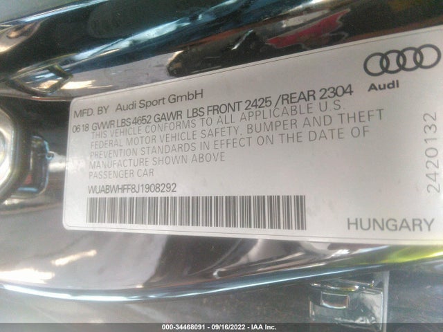 2018 Audi RS 3, VIN: WUABWHFF8J1908292