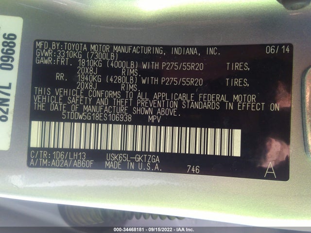 2014 Toyota Sequoia, VIN: 5TDDW5G18ES106938