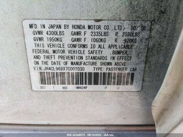 Acura TSX 2007 JH4CL968X7C002030 Image 10
