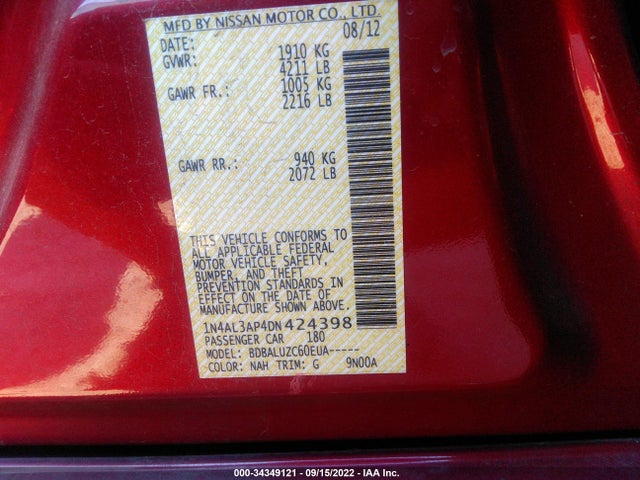 2013 NISSAN ALTIMA 2.5 SV VIN: 1N4AL3AP4DN424398