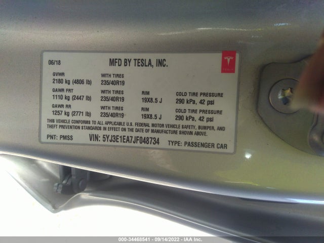 2018 Tesla 3, VIN: 5YJ3E1EA7JF048734