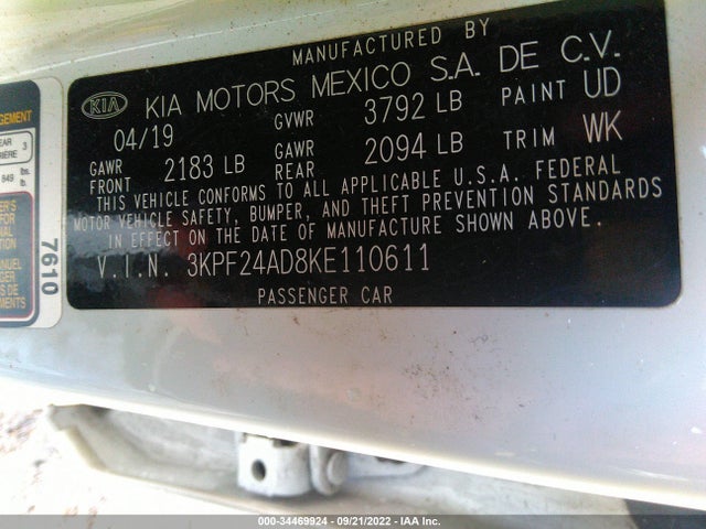 KIA Forte Lxs 2019 3KPF24AD8KE110611 Image 9