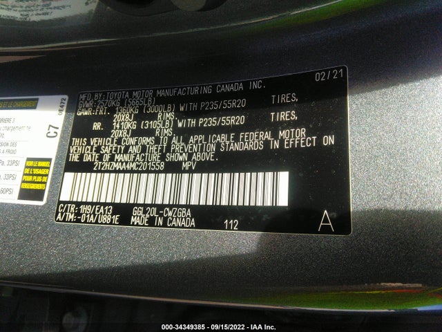 2021 Lexus RX, VIN: 2T2HZMAA4MC201558