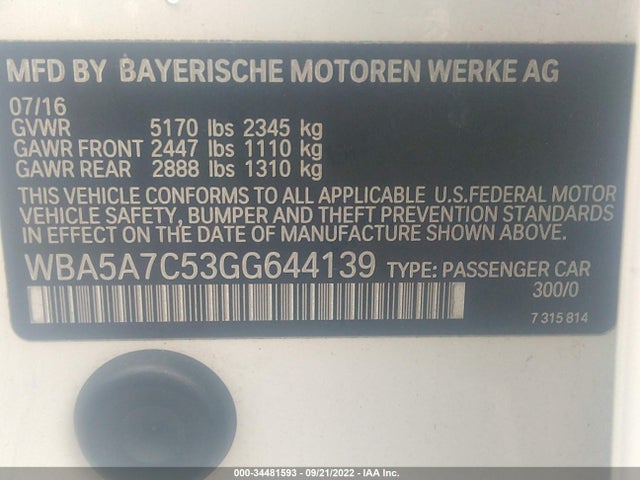 BMW 5 Series 2016 WBA5A7C53GG644139 Image 9