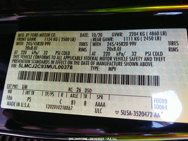2021 Lincoln Corsair, VIN: 5LMCJ2C93MUL00378
