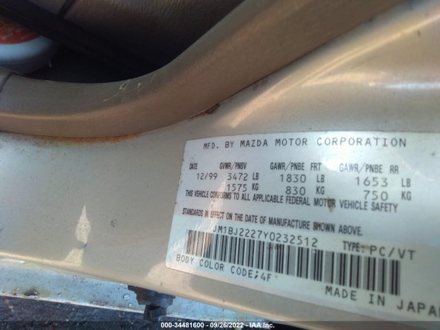 2000 MAZDA PROTEGE DX/LX VIN: JM1BJ2227Y0232512