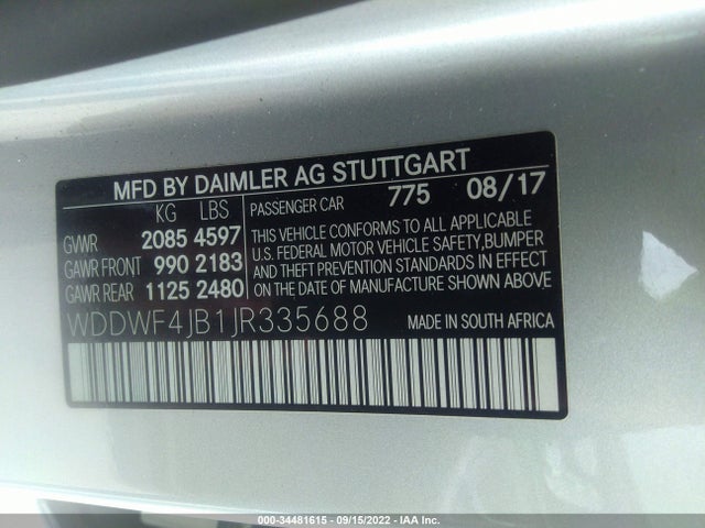 2018 MERCEDES-BENZ C-CLASS C 300 VIN: WDDWF4JB1JR335688