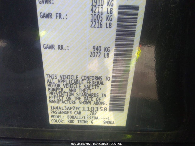 2015 Nissan Altima, VIN: 1N4AL3AP2FC110358