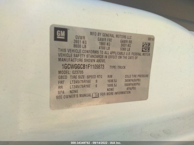 2015 Chevrolet Express, VIN: 1GCWGGCB1F1109873