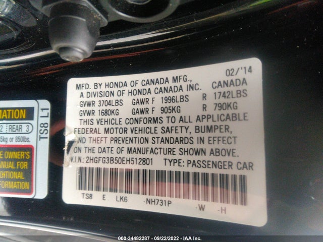 Honda Civic Coupe Lx 2014 2HGFG3B50EH512801 Image 9